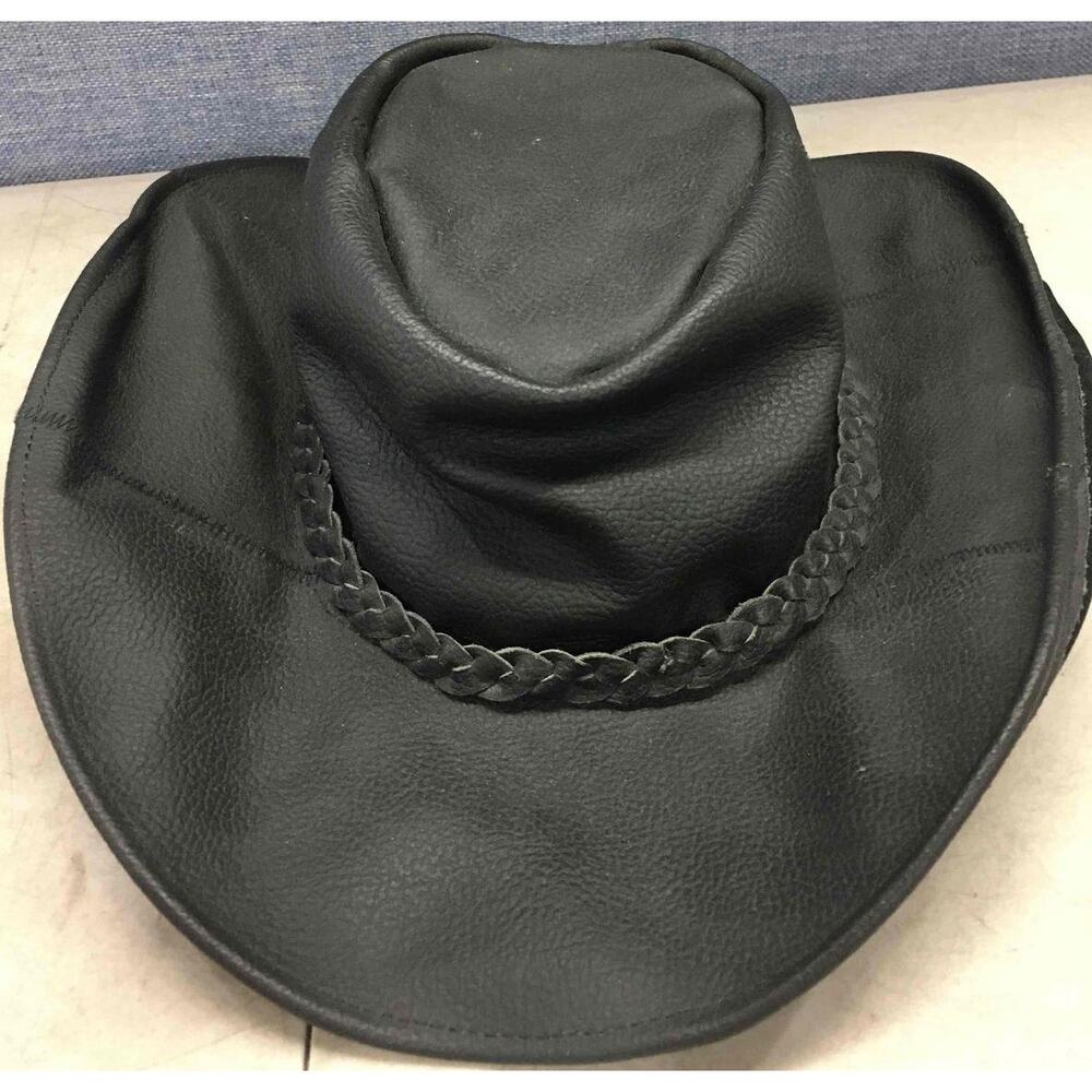 Genuine Leather hat Black Vintage Men or Women Classic Cowboy Event Cool style L